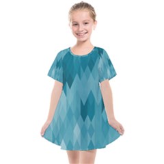 Cerulean Blue Geometric Patterns Kids  Smock Dress by SpinnyChairDesigns