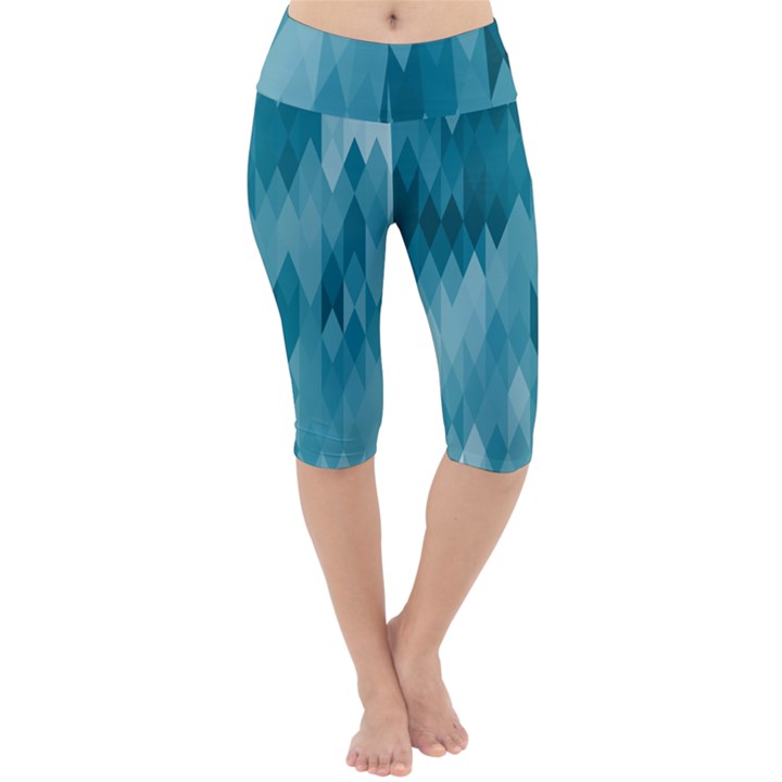 Cerulean Blue Geometric Patterns Lightweight Velour Cropped Yoga Leggings