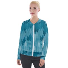 Cerulean Blue Geometric Patterns Velour Zip Up Jacket by SpinnyChairDesigns