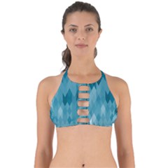 Cerulean Blue Geometric Patterns Perfectly Cut Out Bikini Top by SpinnyChairDesigns