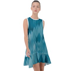 Cerulean Blue Geometric Patterns Frill Swing Dress by SpinnyChairDesigns