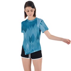 Cerulean Blue Geometric Patterns Asymmetrical Short Sleeve Sports Tee