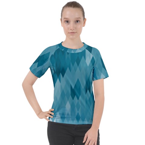 Cerulean Blue Geometric Patterns Women s Sport Raglan Tee by SpinnyChairDesigns