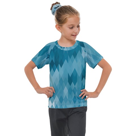 Cerulean Blue Geometric Patterns Kids  Mesh Piece Tee by SpinnyChairDesigns