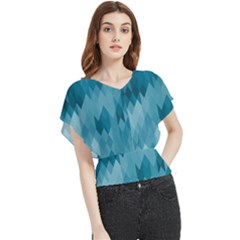 Cerulean Blue Geometric Patterns Butterfly Chiffon Blouse