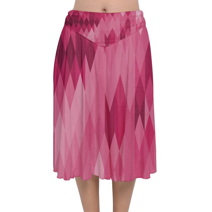 Blush Pink Geometric Pattern Velvet Flared Midi Skirt