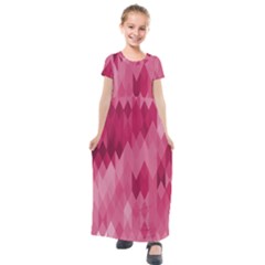 Blush Pink Geometric Pattern Kids  Short Sleeve Maxi Dress by SpinnyChairDesigns