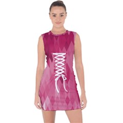 Blush Pink Geometric Pattern Lace Up Front Bodycon Dress by SpinnyChairDesigns