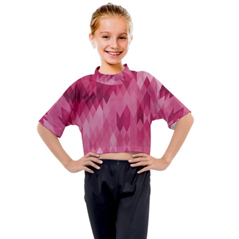 Blush Pink Geometric Pattern Kids Mock Neck Tee by SpinnyChairDesigns