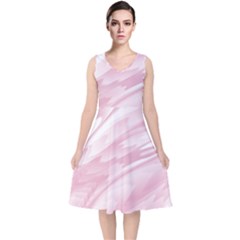 Pastel Pink Feathered Pattern V-neck Midi Sleeveless Dress  by SpinnyChairDesigns