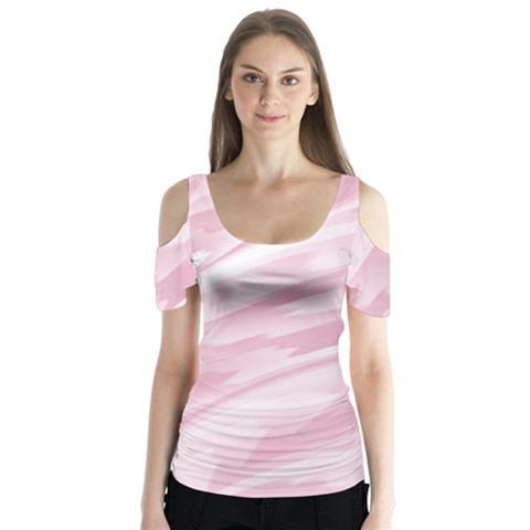 Pastel Pink Feathered Pattern Butterfly Sleeve Cutout Tee  by SpinnyChairDesigns