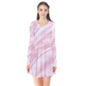 Pastel Pink Feathered Pattern Long Sleeve V-neck Flare Dress View1