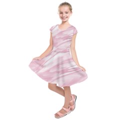 Pastel Pink Feathered Pattern Kids  Short Sleeve Dress by SpinnyChairDesigns