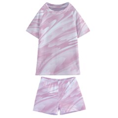 Pastel Pink Feathered Pattern Kids  Swim Tee And Shorts Set by SpinnyChairDesigns