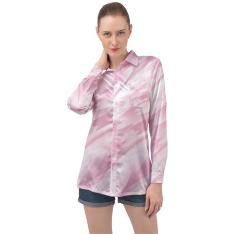 Pastel Pink Feathered Pattern Long Sleeve Satin Shirt by SpinnyChairDesigns