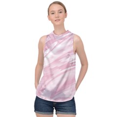 Pastel Pink Feathered Pattern High Neck Satin Top by SpinnyChairDesigns