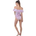 Pastel Pink Feathered Pattern Frill Detail One Piece Swimsuit View2