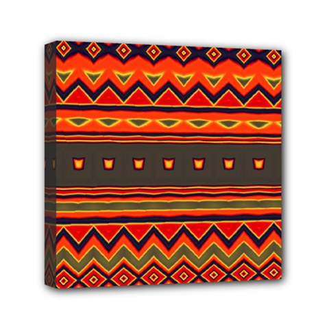 Boho Orange Tribal Pattern Mini Canvas 6  X 6  (stretched) by SpinnyChairDesigns