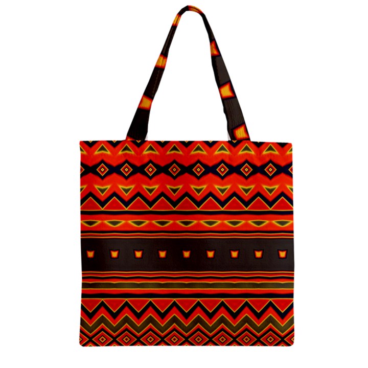 Boho Orange Tribal Pattern Zipper Grocery Tote Bag