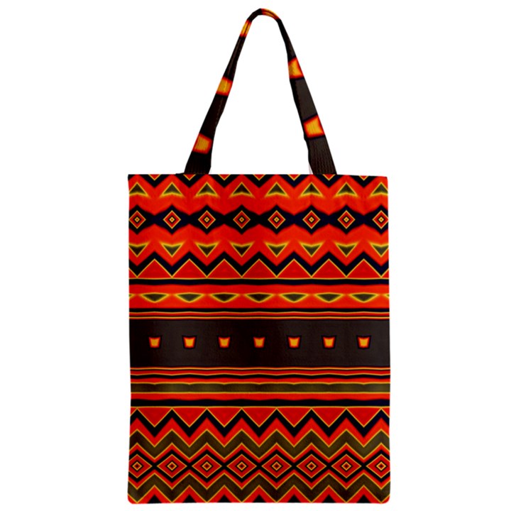 Boho Orange Tribal Pattern Zipper Classic Tote Bag