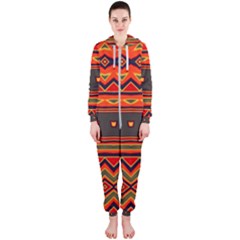 Boho Orange Tribal Pattern Hooded Jumpsuit (ladies)  by SpinnyChairDesigns