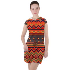 Boho Orange Tribal Pattern Drawstring Hooded Dress by SpinnyChairDesigns