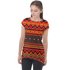 Boho Orange Tribal Pattern Cap Sleeve High Low Top by SpinnyChairDesigns