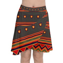 Boho Orange Tribal Pattern Chiffon Wrap Front Skirt by SpinnyChairDesigns