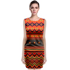 Boho Orange Tribal Pattern Sleeveless Velvet Midi Dress by SpinnyChairDesigns