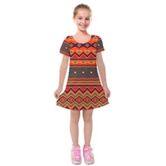 Boho Orange Tribal Pattern Kids  Short Sleeve Velvet Dress by SpinnyChairDesigns