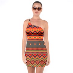 Boho Orange Tribal Pattern One Soulder Bodycon Dress by SpinnyChairDesigns