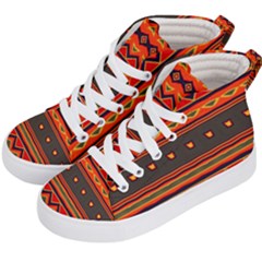 Boho Orange Tribal Pattern Kids  Hi-top Skate Sneakers by SpinnyChairDesigns