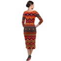 Boho Orange Tribal Pattern Quarter Sleeve Midi Velour Bodycon Dress View2