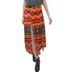 Boho Orange Tribal Pattern Velour Split Maxi Skirt by SpinnyChairDesigns