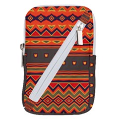 Boho Orange Tribal Pattern Belt Pouch Bag (large) by SpinnyChairDesigns