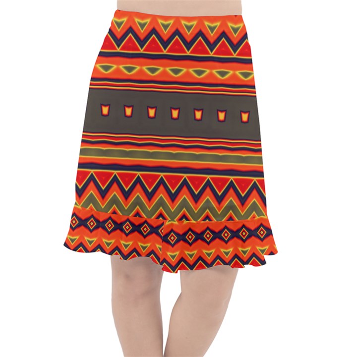 Boho Orange Tribal Pattern Fishtail Chiffon Skirt