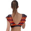 Boho Orange Tribal Pattern Plunge Frill Sleeve Bikini Top View2