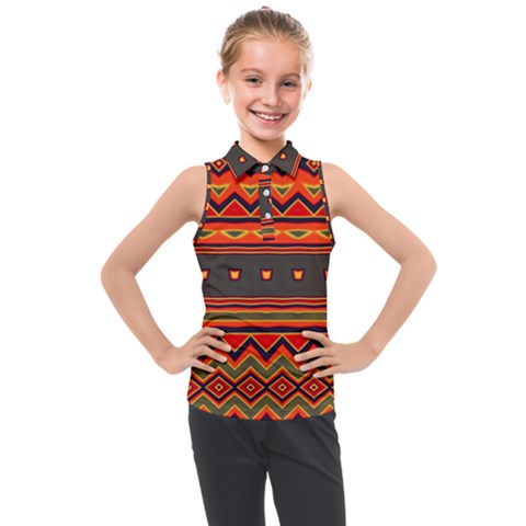 Boho Orange Tribal Pattern Kids  Sleeveless Polo Tee by SpinnyChairDesigns