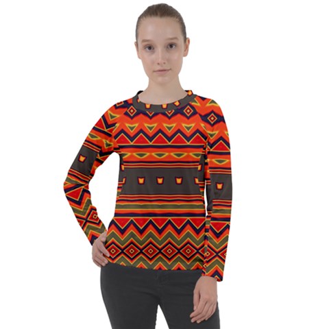 Boho Orange Tribal Pattern Women s Long Sleeve Raglan Tee by SpinnyChairDesigns