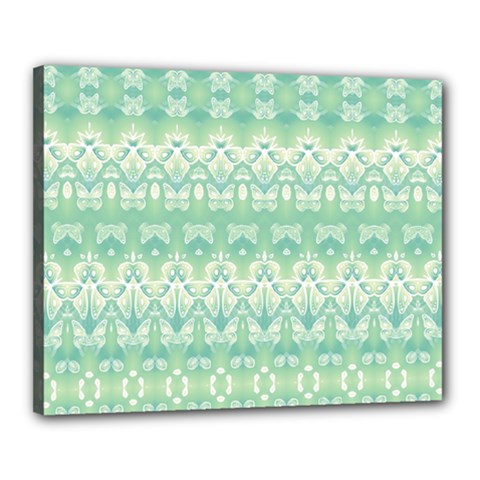 Boho Biscay Green Pattern Canvas 20  X 16  (stretched) by SpinnyChairDesigns