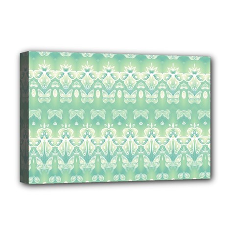 Boho Biscay Green Pattern Deluxe Canvas 18  X 12  (stretched) by SpinnyChairDesigns