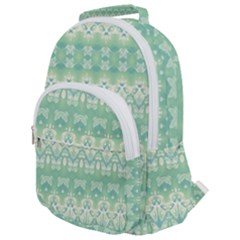 Boho Biscay Green Pattern Rounded Multi Pocket Backpack by SpinnyChairDesigns