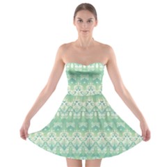 Boho Biscay Green Pattern Strapless Bra Top Dress by SpinnyChairDesigns