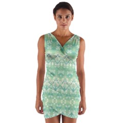 Boho Biscay Green Pattern Wrap Front Bodycon Dress by SpinnyChairDesigns