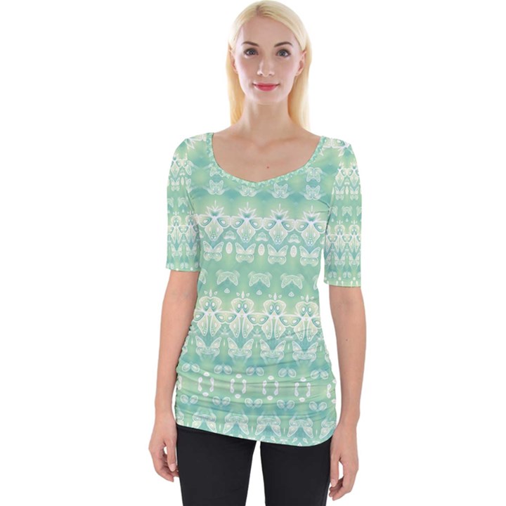 Boho Biscay Green Pattern Wide Neckline Tee