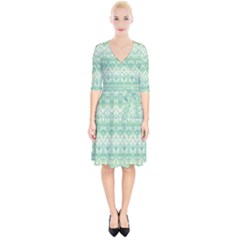 Boho Biscay Green Pattern Wrap Up Cocktail Dress by SpinnyChairDesigns