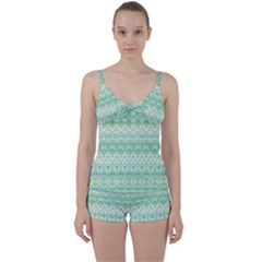 Boho Biscay Green Pattern Tie Front Two Piece Tankini by SpinnyChairDesigns