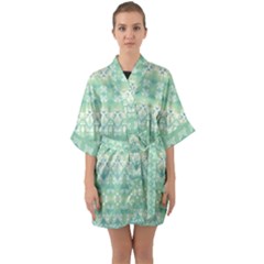 Boho Biscay Green Pattern Half Sleeve Satin Kimono  by SpinnyChairDesigns