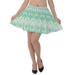 Boho Biscay Green Pattern Velvet Skater Skirt by SpinnyChairDesigns