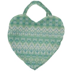 Boho Biscay Green Pattern Giant Heart Shaped Tote by SpinnyChairDesigns